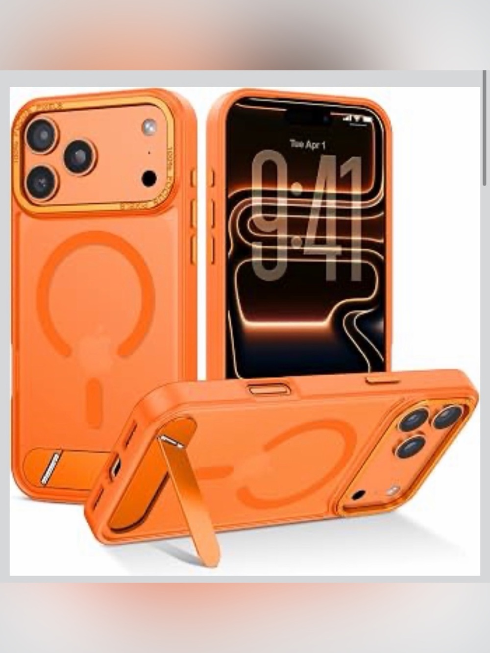 Protective Orange MagSafe-Compatible Phone Case with Kickstand